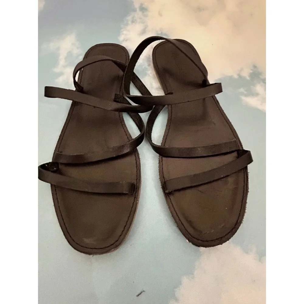 Madewell Shoes Womens Size 9.5 Black Leather Open Toe Flats Strappy Sandal